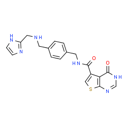 ChemSpider 2D Image | N-(4-{[(1H-Imidazol-2-ylmethyl)amino]methyl}benzyl)-4-oxo-1,4-dihydrothieno[2,3-d]pyrimidine-5-carboxamide | C19H18N6O2S