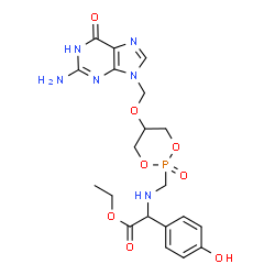 ChemSpider 2D Image | Ethyl [({5-[(2-amino-6-oxo-1,6-dihydro-9H-purin-9-yl)methoxy]-2-oxido-1,3,2-dioxaphosphinan-2-yl}methyl)amino](4-hydroxyphenyl)acetate | C20H25N6O8P