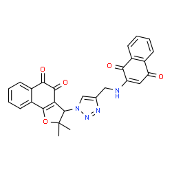 ChemSpider 2D Image | 3-(4-{[(1,4-Dioxo-1,4-dihydro-2-naphthalenyl)amino]methyl}-1H-1,2,3-triazol-1-yl)-2,2-dimethyl-2,3-dihydronaphtho[1,2-b]furan-4,5-dione | C27H20N4O5