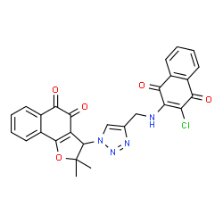ChemSpider 2D Image | 3-(4-{[(3-Chloro-1,4-dioxo-1,4-dihydro-2-naphthalenyl)amino]methyl}-1H-1,2,3-triazol-1-yl)-2,2-dimethyl-2,3-dihydronaphtho[1,2-b]furan-4,5-dione | C27H19ClN4O5
