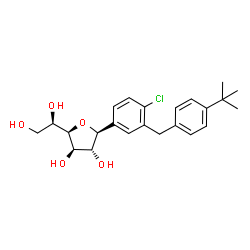 ChemSpider 2D Image | (1S)-1,4-Anhydro-1-{4-chloro-3-[4-(2-methyl-2-propanyl)benzyl]phenyl}-D-glucitol | C23H29ClO5