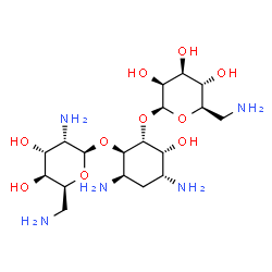 ChemSpider 2D Image | (1R,2R,3R,4R,6R)-4,6-Diamino-2-[(6-amino-6-deoxy-beta-D-mannopyranosyl)oxy]-3-hydroxycyclohexyl 2,6-diamino-2,6-dideoxy-beta-L-gulopyranoside | C18H37N5O10
