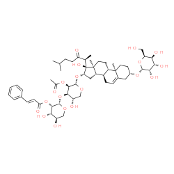 ChemSpider 2D Image | (3beta,16beta)-16-[(2-O-Acetyl-3-O-{2-O-[(2E)-3-phenyl-2-propenoyl]-beta-D-lyxopyranosyl}-alpha-L-lyxopyranosyl)oxy]-17-hydroxy-22-oxocholest-5-en-3-yl alpha-L-gulopyranoside | C54H78O19