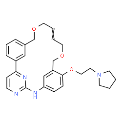 ChemSpider 2D Image | 11-[2-(1-Pyrrolidinyl)ethoxy]-14,19-dioxa-5,7,27-triazatetracyclo[19.3.1.1~2,6~.1~8,12~]heptacosa-1(25),2(27),3,5,8(26),9,11,16,21,23-decaene | C28H32N4O3
