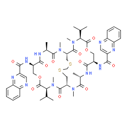 ChemSpider 2D Image | N,N'-[(1R,4S,7R,11S,14R,17S,20R,24S)-11,24-Diisopropyl-2,4,12,15,17,25-hexamethyl-3,6,10,13,16,19,23,26-octaoxo-9,22-dioxa-28,30-dithia-2,5,12,15,18,25-hexaazabicyclo[12.12.5]hentriacontane-7,20-diyl]
di(2-quinoxalinecarboxamide) | C51H64N12O12S2