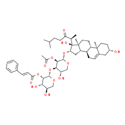 ChemSpider 2D Image | (3beta,16beta)-3,17-Dihydroxy-22-oxocholest-5-en-16-yl 2-O-acetyl-3-O-{2-O-[(2E)-3-phenyl-2-propenoyl]-beta-D-lyxopyranosyl}-alpha-L-lyxopyranoside | C48H68O14