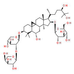 ChemSpider 2D Image | (3beta,6alpha,9beta,16beta,24R)-3-{[2-O-(alpha-L-Arabinopyranosyl)-beta-D-xylopyranosyl]oxy}-6,24,25-trihydroxy-9,19-cyclolanostan-16-yl beta-L-glucopyranoside | C46H78O18