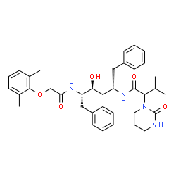 ChemSpider 2D Image | N-[(2S,4S,5S)-5-{[(2,6-Dimethylphenoxy)acetyl]amino}-4-hydroxy-1,6-diphenyl-2-hexanyl]-3-methyl-2-(2-oxotetrahydro-1(2H)-pyrimidinyl)butanamide | C37H48N4O5