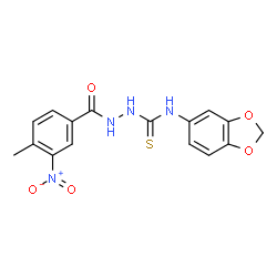 ChemSpider 2D Image | N-(1,3-Benzodioxol-5-yl)-2-(4-methyl-3-nitrobenzoyl)hydrazinecarbothioamide | C16H14N4O5S