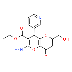 ChemSpider 2D Image | Ethyl 2-amino-6-(hydroxymethyl)-8-oxo-4-(3-pyridinyl)-4,8-dihydropyrano[3,2-b]pyran-3-carboxylate | C17H16N2O6