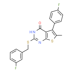 ChemSpider 2D Image | 2-[(3-Fluorobenzyl)sulfanyl]-5-(4-fluorophenyl)-6-methylthieno[2,3-d]pyrimidin-4(1H)-one | C20H14F2N2OS2