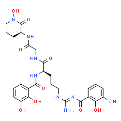 ChemSpider 2D Image | N~2~-(2,3-Dihydroxybenzoyl)-N~5~-[N-(2,3-dihydroxybenzoyl)carbamimidoyl]-D-ornithyl-N-[(3S)-1-hydroxy-2-oxo-3-piperidinyl]glycinamide | C27H33N7O10