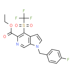 ChemSpider 2D Image | Ethyl 1-(4-fluorobenzyl)-4-[(trifluoromethyl)sulfonyl]-1H-pyrrolo[2,3-c]pyridine-5-carboxylate | C18H14F4N2O4S