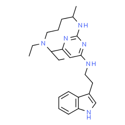 ChemSpider 2D Image | N~2~-[5-(Diethylamino)-2-pentanyl]-N~4~-[2-(1H-indol-3-yl)ethyl]-6-methyl-2,4-pyrimidinediamine | C24H36N6