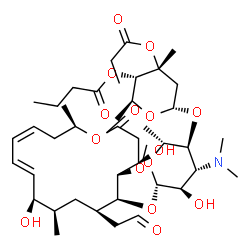 ChemSpider 2D Image | (2S,3S,4R,6S)-6-{[(2R,3S,4R,5R,6S)-6-{[(4R,5S,6S,7R,9R,10R,11E,13Z,16R)-4,10-Dihydroxy-5-methoxy-9,16-dimethyl-2-oxo-7-(2-oxoethyl)oxacyclohexadeca-11,13-dien-6-yl]oxy}-4-(dimethylamino)-5-hydroxy-2-m
ethyltetrahydro-2H-pyran-3-yl]oxy}-2,4-dimethyl-4-(propionyloxy)tetrahydro-2H-pyran-3-yl butanoate | C42H69NO15