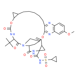 ChemSpider 2D Image | N-{1-[(Cyclopropylsulfonyl)carbamoyl]-2-vinylcyclopropyl}-7-methoxy-24-(2-methyl-2-propanyl)-22,25-dioxo-2,21-dioxa-4,11,23,26-tetraazapentacyclo[24.2.1.0~3,12~.0~5,10~.0~18,20~]nonacosa-3,5(10),6,8,1
1-pentaene-27-carboxamide | C38H50N6O9S