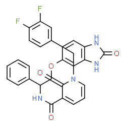 ChemSpider 2D Image | 1-[(3,4-difluorophenyl)methyl]-2-oxo-N-{2-[(2-oxo-1,3-dihydro-1,3-benzodiazol-5-yl)oxy]-1-phenylethyl}pyridine-3-carboxamide | C28H22F2N4O4