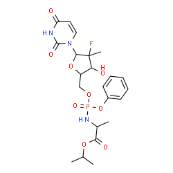 ChemSpider 2D Image | Isopropyl 2-{[{[5-(2,4-dioxo-3,4-dihydro-1(2H)-pyrimidinyl)-4-fluoro-3-hydroxy-4-methyltetrahydro-2-furanyl]methoxy}(phenoxy)phosphoryl]amino}propanoate | C22H29FN3O9P