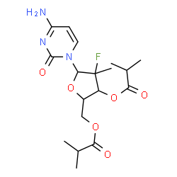 ChemSpider 2D Image | 4-Amino-1-(2-deoxy-2-fluoro-3,5-di-O-isobutyryl-2-methylpentofuranosyl)-2(1H)-pyrimidinone | C18H26FN3O6