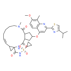 ChemSpider 2D Image | (10Z)-N-(Cyclopropylsulfonyl)-2-{[2-(4-isopropyl-1,3-thiazol-2-yl)-7-methoxy-8-methyl-4-quinolinyl]oxy}-5-methyl-4,14-dioxo-2,3,3a,4,5,6,7,8,9,11a,12,13,14,14a-tetradecahydrocyclopenta[c]cyclopropa[g]
[1,6]diazacyclotetradecine-12a(1H)-carboxamide | C38H47N5O7S2