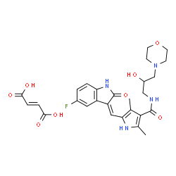 ChemSpider 2D Image | 5-[(Z)-(5-Fluoro-2-oxo-1,2-dihydro-3H-indol-3-ylidene)methyl]-N-[2-hydroxy-3-(4-morpholinyl)propyl]-2,4-dimethyl-1H-pyrrole-3-carboxamide (2E)-2-butenedioate (1:1) | C27H31FN4O8