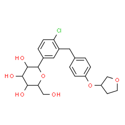 ChemSpider 2D Image | 1,5-Anhydro-1-{4-chloro-3-[4-(tetrahydro-3-furanyloxy)benzyl]phenyl}hexitol | C23H27ClO7