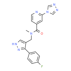 ChemSpider 2D Image | N-{[3-(4-Fluorophenyl)-1H-pyrazol-4-yl]methyl}-N-methyl-2-(4H-1,2,4-triazol-4-yl)isonicotinamide | C19H16FN7O