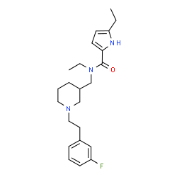 ChemSpider 2D Image | N,5-Diethyl-N-({1-[2-(3-fluorophenyl)ethyl]-3-piperidinyl}methyl)-1H-pyrrole-2-carboxamide | C23H32FN3O
