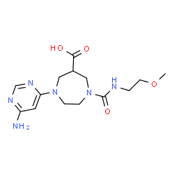 ChemSpider 2D Image | 1-(6-Amino-4-pyrimidinyl)-4-[(2-methoxyethyl)carbamoyl]-1,4-diazepane-6-carboxylic acid | C14H22N6O4