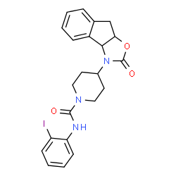 ChemSpider 2D Image | N-(2-Iodophenyl)-4-(2-oxo-8,8a-dihydro-2H-indeno[1,2-d][1,3]oxazol-3(3aH)-yl)-1-piperidinecarboxamide | C22H22IN3O3