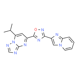 ChemSpider 2D Image | 5-[3-(Imidazo[1,2-a]pyridin-2-yl)-1,2,4-oxadiazol-5-yl]-7-isopropyl[1,2,4]triazolo[1,5-a]pyrimidine | C17H14N8O