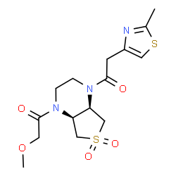 ChemSpider 2D Image | 2-Methoxy-1-[(4aR,7aS)-4-[(2-methyl-1,3-thiazol-4-yl)acetyl]-6,6-dioxidohexahydrothieno[3,4-b]pyrazin-1(2H)-yl]ethanone | C15H21N3O5S2