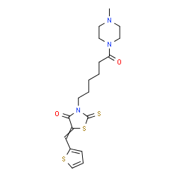 ChemSpider 2D Image | 3-[6-(4-Methyl-1-piperazinyl)-6-oxohexyl]-5-(2-thienylmethylene)-2-thioxo-1,3-thiazolidin-4-one | C19H25N3O2S3