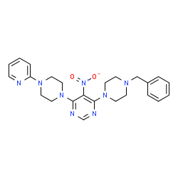 ChemSpider 2D Image | 4-(4-Benzyl-1-piperazinyl)-5-nitro-6-[4-(2-pyridinyl)-1-piperazinyl]pyrimidine | C24H28N8O2