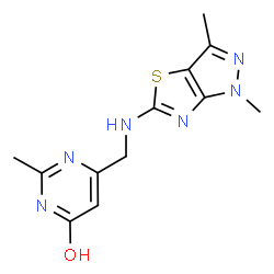 ChemSpider 2D Image | 6-{[(1,3-Dimethyl-1H-pyrazolo[3,4-d][1,3]thiazol-5-yl)amino]methyl}-2-methyl-4(1H)-pyrimidinone | C12H14N6OS