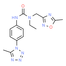 ChemSpider 2D Image | 1-Ethyl-1-[(5-methyl-1,2,4-oxadiazol-3-yl)methyl]-3-[4-(5-methyl-1H-tetrazol-1-yl)phenyl]urea | C15H18N8O2