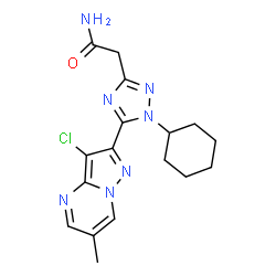 ChemSpider 2D Image | 2-[5-(3-Chloro-6-methylpyrazolo[1,5-a]pyrimidin-2-yl)-1-cyclohexyl-1H-1,2,4-triazol-3-yl]acetamide | C17H20ClN7O