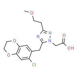 ChemSpider 2D Image | {5-[(7-Chloro-2,3-dihydro-1,4-benzodioxin-6-yl)methyl]-3-(2-methoxyethyl)-1H-1,2,4-triazol-1-yl}acetic acid | C16H18ClN3O5