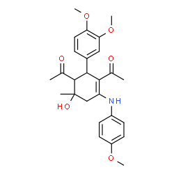 ChemSpider 2D Image | 1-[3-acetyl-2-(3,4-dimethoxyphenyl)-6-hydroxy-4-(4-methoxyanilino)-6-methyl-3-cyclohexen-1-yl]ethanone | C26H31NO6