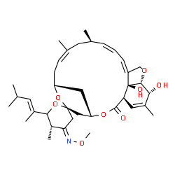 ChemSpider 2D Image | (1'R,2R,4E,4'S,5S,8'R,10'Z,13'R,14'Z,16'Z,20'R,21'R,24'S)-21',24'-Dihydroxy-4-(methoxyimino)-5,11',13',22'-tetramethyl-6-[(2E)-4-methyl-2-penten-2-yl]-3,4,5,6-tetrahydro-2'H-spiro[pyran-2,6'-[3,7,19]t
rioxatetracyclo[15.6.1.1~4,8~.0~20,24~]pentacosa[10,14,16,22]tetraen]-2'-one | C37H53NO8
