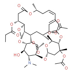 ChemSpider 2D Image | (4R,5S,6S,7R,9R,10R,11E,13Z,16R)-10-Acetoxy-6-{[(2S,3R,4R,5S,6R)-5-{[(2S,4R,5S,6S)-4-acetoxy-4,6-dimethyl-5-(propionyloxy)tetrahydro-2H-pyran-2-yl]oxy}-4-(dimethylamino)-3-hydroxy-6-methyltetrahydro-2
H-pyran-2-yl]oxy}-5-methoxy-9,16-dimethyl-2-oxo-7-(2-oxoethyl)oxacyclohexadeca-11,13-dien-4-yl propanoate | C45H71NO17