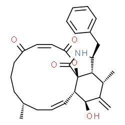 ChemSpider 2D Image | (3Z,9R,11Z,12aS,13S,15S,15aS,16S,18aS)-16-Benzyl-13-hydroxy-9,15-dimethyl-14-methylene-6,7,8,9,10,12a,13,14,15,15a,16,17-dodecahydro-2H-oxacyclotetradecino[2,3-d]isoindole-2,5,18-trione | C29H35NO5