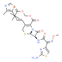 ChemSpider 2D Image | [(2,2-Dimethylpropanoyl)oxy]methyl (6R,7R)-7-{[(2Z)-2-(2-amino-1,3-thiazol-4-yl)-2-(methoxyimino)acetyl]amino}-3-[(E)-2-(4-methyl-1,3-thiazol-5-yl)vinyl]-8-oxo-5-thia-1-azabicyclo[4.2.0]oct-2-ene-2-ca
rboxylate | C25H28N6O7S3