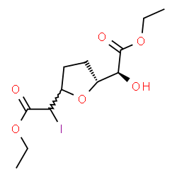 ChemSpider 2D Image | Ethyl 3,6-anhydro-4,5-dideoxy-6-(2-ethoxy-1-iodo-2-oxoethyl)-D-threo-hexonate | C12H19IO6