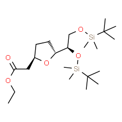 ChemSpider 2D Image | (1R)-1,4-Anhydro-2,3-dideoxy-5,6-bis-O-[dimethyl(2-methyl-2-propanyl)silyl]-1-(2-ethoxy-2-oxoethyl)-D-threo-hexitol | C22H46O5Si2
