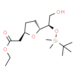 ChemSpider 2D Image | (1R)-1,4-Anhydro-2,3-dideoxy-5-O-[dimethyl(2-methyl-2-propanyl)silyl]-1-(2-ethoxy-2-oxoethyl)-D-threo-hexitol | C16H32O5Si