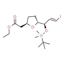 ChemSpider 2D Image | Ethyl {(2R,5R)-5-[(1R,2E)-1-{[dimethyl(2-methyl-2-propanyl)silyl]oxy}-3-iodo-2-propen-1-yl]tetrahydro-2-furanyl}acetate | C17H31IO4Si