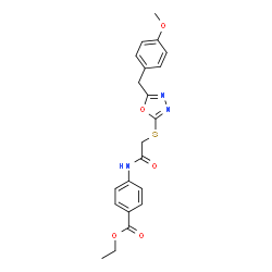 ChemSpider 2D Image | Ethyl 4-[({[5-(4-methoxybenzyl)-1,3,4-oxadiazol-2-yl]sulfanyl}acetyl)amino]benzoate | C21H21N3O5S