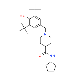 ChemSpider 2D Image | N-Cyclopentyl-1-[4-hydroxy-3,5-bis(2-methyl-2-propanyl)benzyl]-4-piperidinecarboxamide | C26H42N2O2