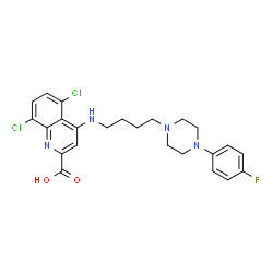 ChemSpider 2D Image | 5,8-Dichloro-4-({4-[4-(4-fluorophenyl)-1-piperazinyl]butyl}amino)-2-quinolinecarboxylic acid | C24H25Cl2FN4O2